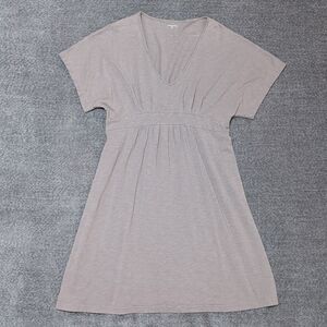 Garnet Hill Easy Banded Knit Dress Grey Taupe Cotton Modal Women's Medium